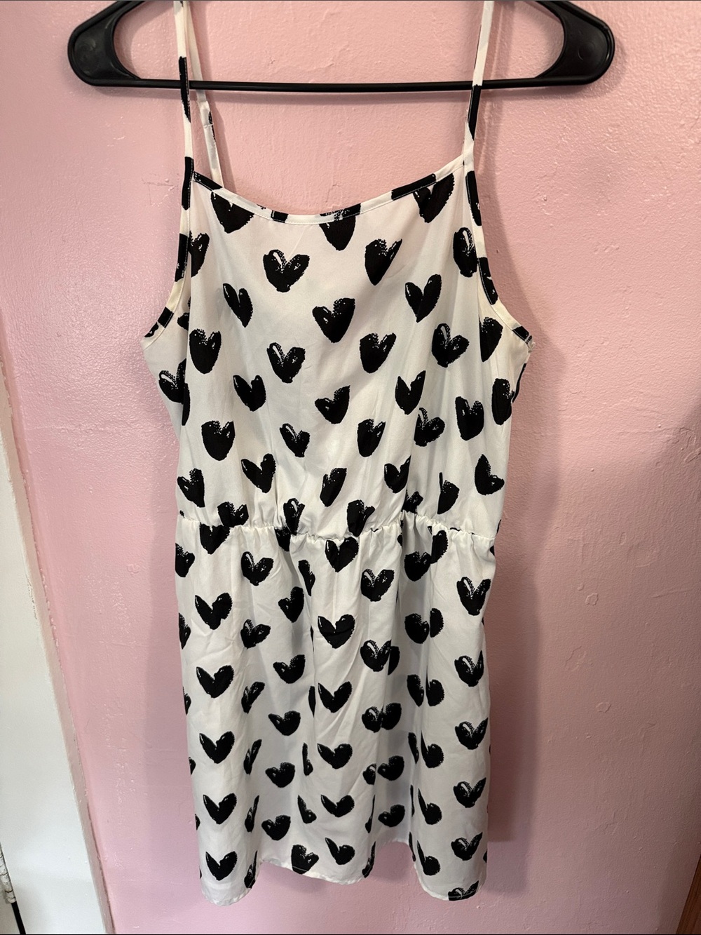 White Spaghetti Strap Dress with Black Heart Print